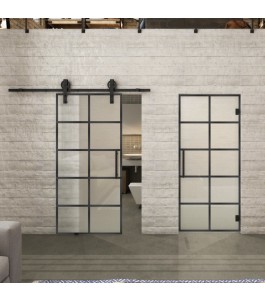 Glasschiebetür BARN-LINE Loft Schwarzeisen Genietet 05 Blickdicht
