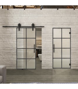 Glasschiebetür BARN-LINE Loft Schwarzeisen Genietet 06 Blickdicht