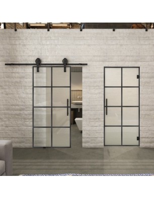 Glasschiebetür BARN-LINE Loft Schwarzeisen Genietet 06 Blickdicht