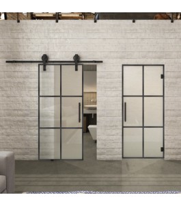 Glasschiebetür BARN-LINE Loft Schwarzeisen Genietet 07 Blickdicht