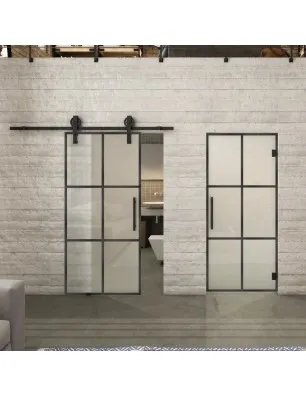 Glasschiebetür BARN-LINE Loft Schwarzeisen Genietet 07 Blickdicht
