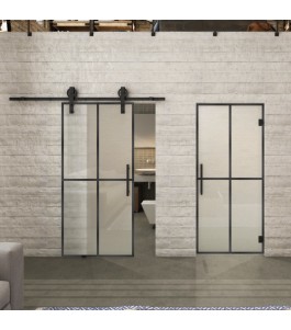 Glasschiebetür BARN-LINE Loft Schwarzeisen Genietet 08 Blickdicht