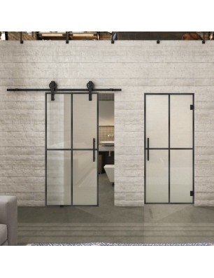 Glasschiebetür BARN-LINE Loft Schwarzeisen Genietet 08 Blickdicht