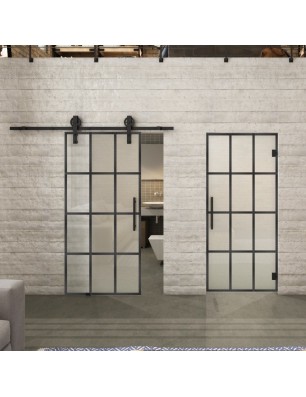 Glasschiebetür BARN-LINE Loft Schwarzeisen Genietet 10 Blickdicht