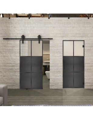 Glasschiebetür BARN-LINE Loft Schwarzeisen Genietet 19 Blickdicht