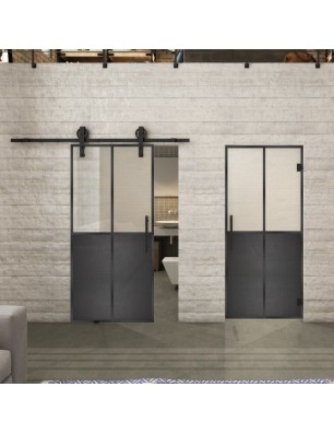 Glasschiebetür BARN-LINE Loft Schwarzeisen Genietet 20 Blickdicht