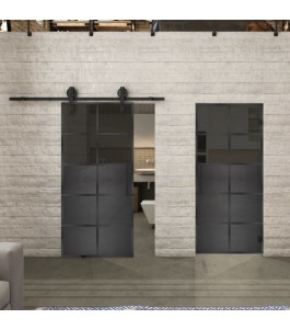 Glasschiebetür BARN-LINE Loft Schwarzeisen Genietet 17 Auf Grauglas