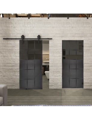 Glasschiebetür BARN-LINE Loft Schwarzeisen Genietet 21 Auf Grauglas