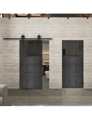 Glasschiebetür BARN-LINE Loft Schwarzeisen Genietet 23 Auf Grauglas