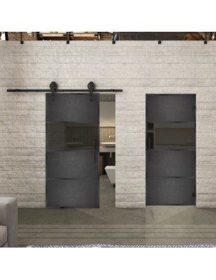 Glasschiebetür BARN-LINE Loft Schwarzeisen Genietet 26 Auf Grauglas