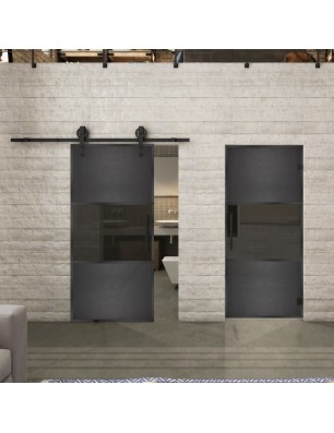 Glasschiebetür BARN-LINE Loft Schwarzeisen Genietet 27 Auf Grauglas