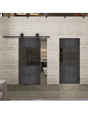 Glasschiebetür BARN-LINE Loft Schwarzeisen Genietet 28 Auf Grauglas