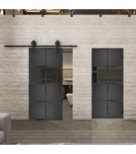 Glasschiebetür BARN-LINE Loft Schwarzeisen Genietet 29 Auf Grauglas