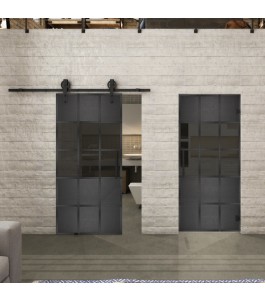 Glasschiebetür BARN-LINE Loft Schwarzeisen Genietet 31 Auf Grauglas