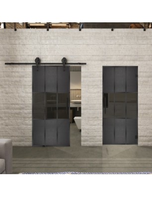 Glasschiebetür BARN-LINE Loft Schwarzeisen Genietet 33 Auf Grauglas