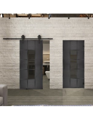 Glasschiebetür BARN-LINE Loft Schwarzeisen Genietet 34 Auf Grauglas