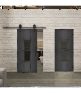Glasschiebetür BARN-LINE Loft Schwarzeisen Genietet 35 Auf Grauglas