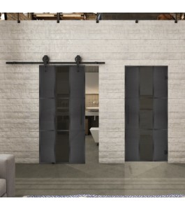 Glasschiebetür BARN-LINE Loft Schwarzeisen Genietet 36 Auf Grauglas