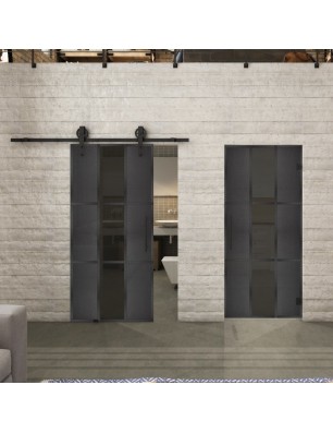 Glasschiebetür BARN-LINE Loft Schwarzeisen Genietet 36 Auf Grauglas