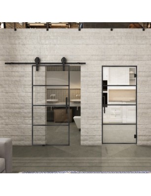Glasschiebetür BARN-LINE Loft Schwarzeisen Genietet 02 Auf Klarglas