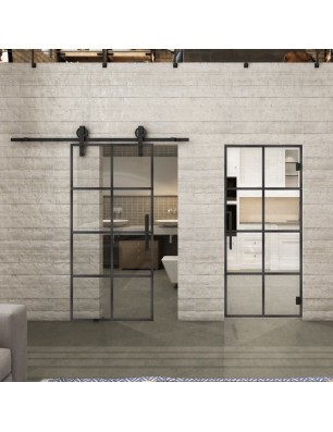 Glasschiebetür BARN-LINE Loft Schwarzeisen Genietet 06 Auf Klarglas