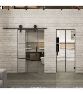 Glasschiebetür BARN-LINE Loft Schwarzeisen Genietet 07 Auf Klarglas