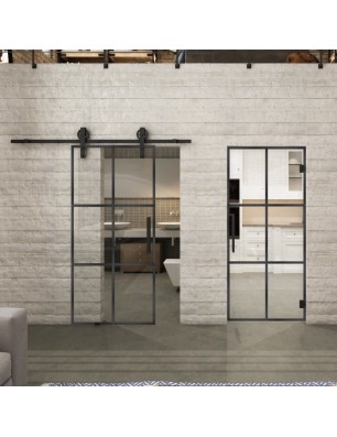 Glasschiebetür BARN-LINE Loft Schwarzeisen Genietet 07 Auf Klarglas