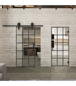 Glasschiebetür BARN-LINE Loft Schwarzeisen Genietet 09 Auf Klarglas