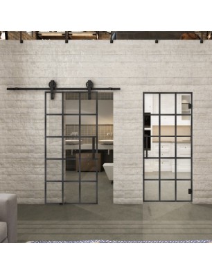 Glasschiebetür BARN-LINE Loft Schwarzeisen Genietet 09 Auf Klarglas
