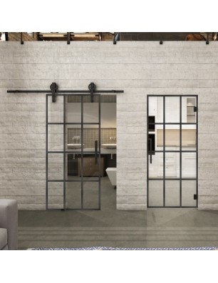 Glasschiebetür BARN-LINE Loft Schwarzeisen Genietet 10 Auf Klarglas