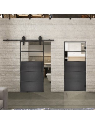 Glasschiebetür BARN-LINE Loft Schwarzeisen Genietet 13 Auf Klarglas