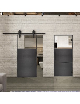Glasschiebetür BARN-LINE Loft Schwarzeisen Genietet 15 Auf Klarglas