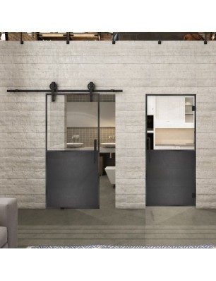 Glasschiebetür BARN-LINE Loft Schwarzeisen Genietet 16 Auf Klarglas