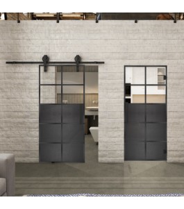 Glasschiebetür BARN-LINE Loft Schwarzeisen Genietet 17 Auf Klarglas