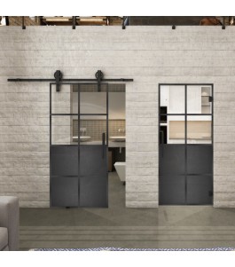 Glasschiebetür BARN-LINE Loft Schwarzeisen Genietet 18 Auf Klarglas