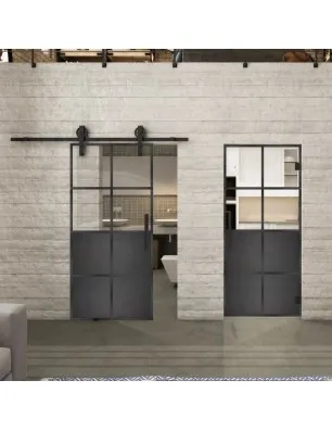 Glasschiebetür BARN-LINE Loft Schwarzeisen Genietet 18 Auf Klarglas