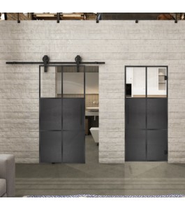 Glasschiebetür BARN-LINE Loft Schwarzeisen Genietet 19 Auf Klarglas