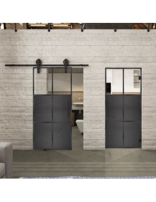 Glasschiebetür BARN-LINE Loft Schwarzeisen Genietet 19 Auf Klarglas