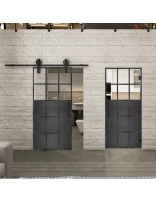 Glasschiebetür BARN-LINE Loft Schwarzeisen Genietet 21 Auf Klarglas