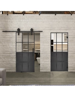 Glasschiebetür BARN-LINE Loft Schwarzeisen Genietet 22 Auf Klarglas