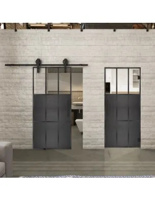 Glasschiebetür BARN-LINE Loft Schwarzeisen Genietet 23 Auf Klarglas