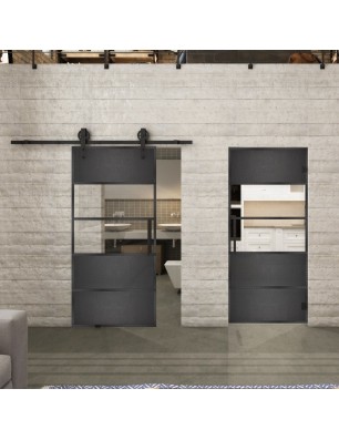 Glasschiebetür BARN-LINE Loft Schwarzeisen Genietet 25 Auf Klarglas