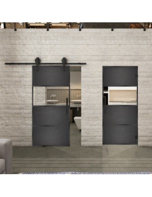 Glasschiebetür BARN-LINE Loft Schwarzeisen Genietet 26 Auf Klarglas