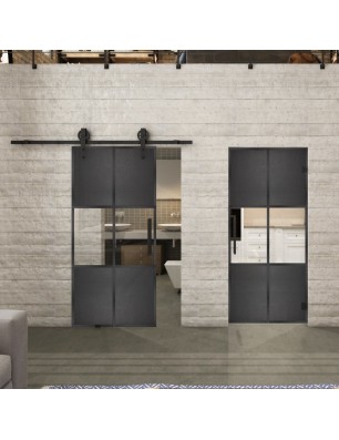 Glasschiebetür BARN-LINE Loft Schwarzeisen Genietet 30 Auf Klarglas