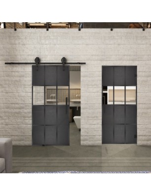 Glasschiebetür BARN-LINE Loft Schwarzeisen Genietet 32 Auf Klarglas