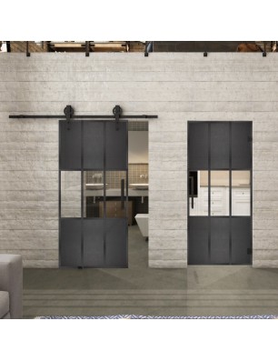 Glasschiebetür BARN-LINE Loft Schwarzeisen Genietet 33 Auf Klarglas