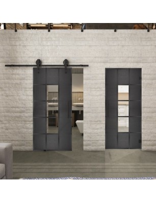 Glasschiebetür BARN-LINE Loft Schwarzeisen Genietet 34 Auf Klarglas