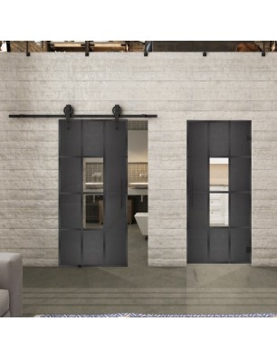 Glasschiebetür BARN-LINE Loft Schwarzeisen Genietet 35 Auf Klarglas