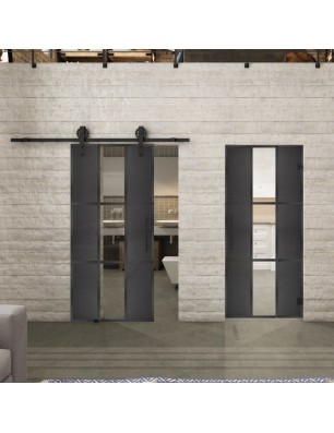 Glasschiebetür BARN-LINE Loft Schwarzeisen Genietet 36 Auf Klarglas