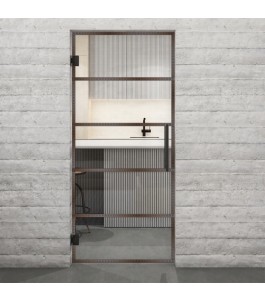 Pendeltür Loft Rosteisen Genietet 01 Auf Klarglas